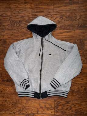 Vintage Adidas Reversible Hooded Bomber Jacket Gray Black Full Zip